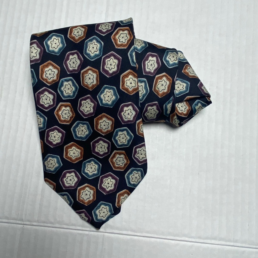 Christian Dior Monsieur All Silk Fabric Woven In Italy Geometric Pattern Necktie